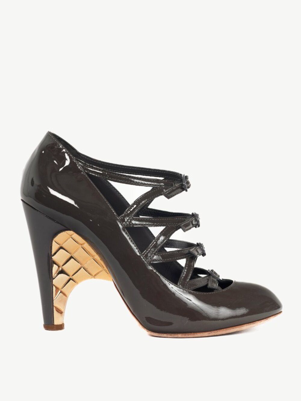 Chanel AW07 RTW Brown Patent Leather Quilted-Heel Pumps